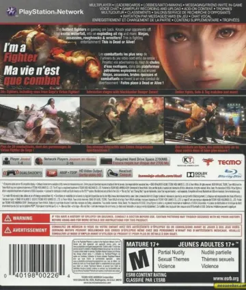 Dead or Alive 5 (USA) (v1.05) (Disc) (Update) box cover back